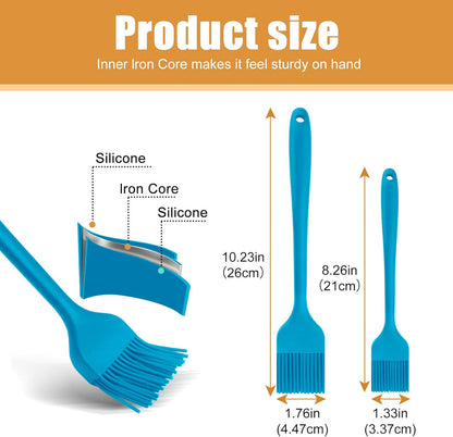 Silicone Basting Brush 2 Pcs Pastry Brush for Oil, BBQ, Grill, Sauce Baking Cooking, Dishwasher Safe (Blue)