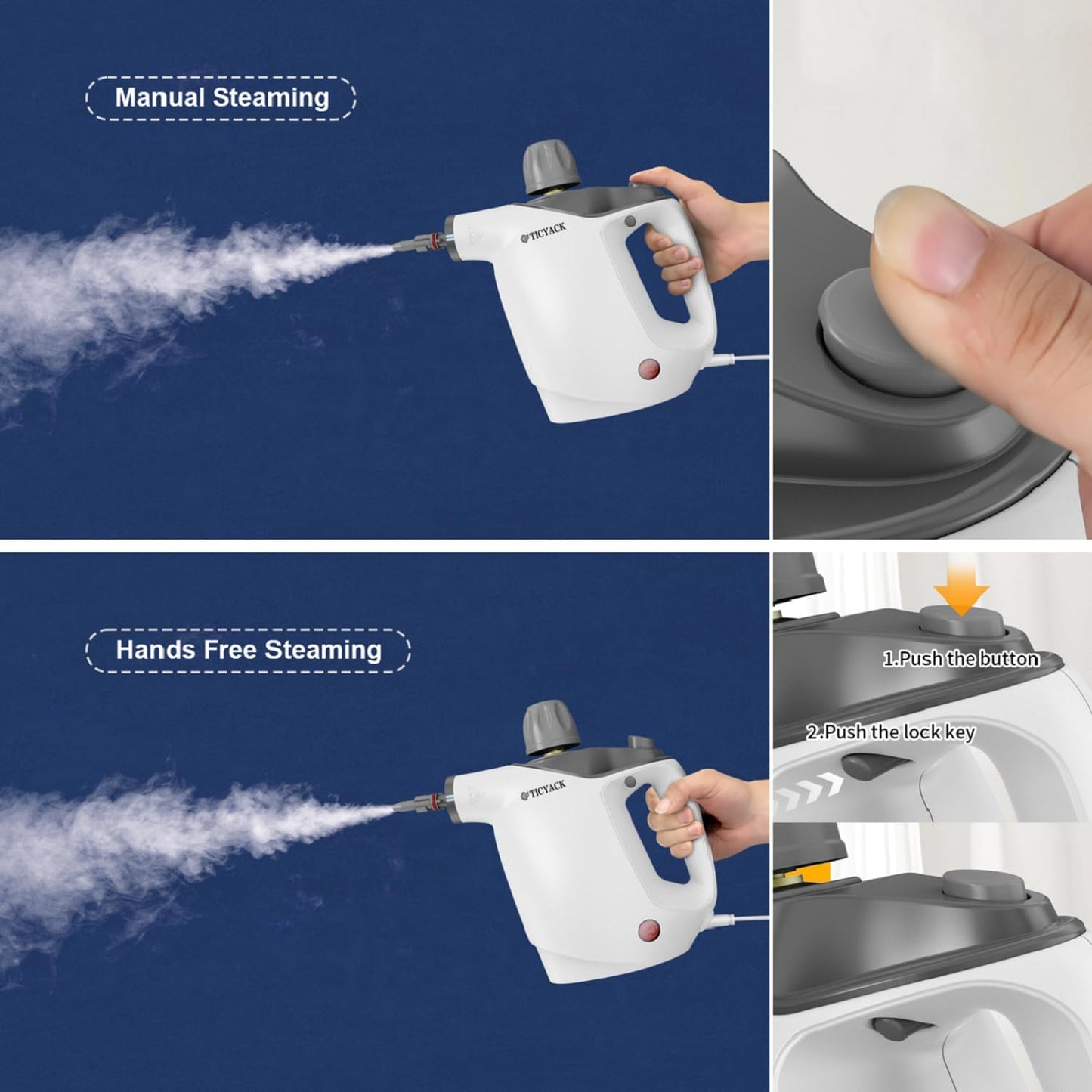 Handheld Steam Cleaner, Steam Cleaner with 16 PCS Accessory & Safety Lock, 500ML Large Capacity Natural Surface Steam for Cleaning, Multipurpose Steamer for Home, Car, Bathroom, Grease (White)