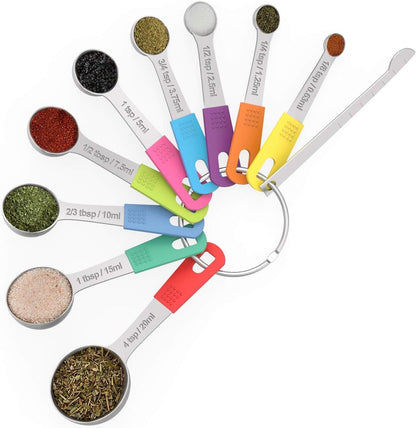 Wildone Measuring Cups & Spoons Set of 18 - Includes 8 Stainless Steel Nesting Measuring Cups, 9 Measuring Spoons, 1 Leveler, Ideal for Dry and Liquid Ingredients