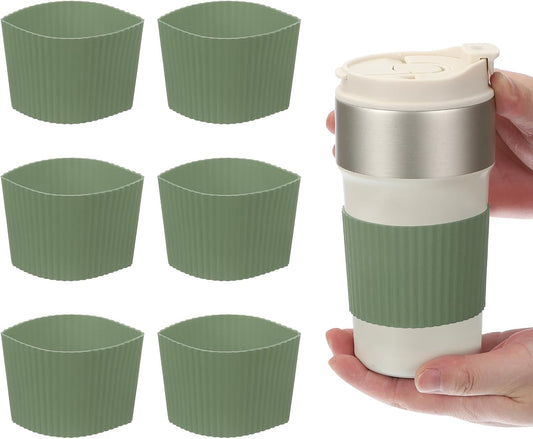 uxcell 6Pack Coffee Cup Sleeves, Reusable Silicone Heat Resistant Cup Protective Sleeve Nonslip Mug Protector Cover for Home Travel Coffee Mug Glasses Water Bottle Boots, Avocado Green