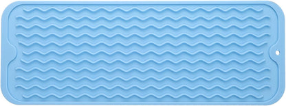 Silicone Dish Drying Mat for Multiple Usage,Easy clean,Eco-friendly,Heat-resistant Silicone Mat for Kitchen Counter,Sink,Bar,Bottle,or Cup Light Blue M 17 inches x 6 inches