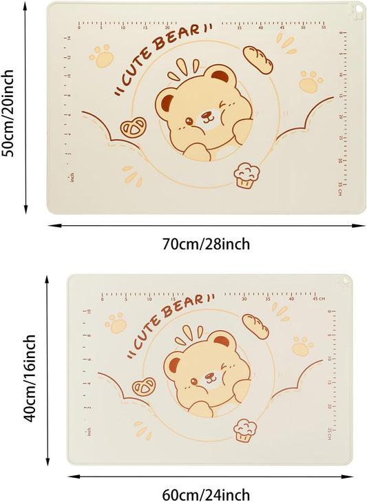 QELEG Non-Stick Silicone Baking Mat, 28'' X 20" Non Slip Pastry Mats Reusable Silicone Rolling Out Dough Mat with Measuremen and Edge Heightening Beige