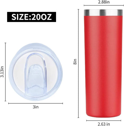 HASLE OUTFITTERS 20 oz Skinny Tumblers Bulk Set, Stainless Steel Insulated Slim Tumblers with Lids, Reusable Double Wall Travel Coffee Mugs, Durable Powder Coated Travel Water Cups(Red, 4)