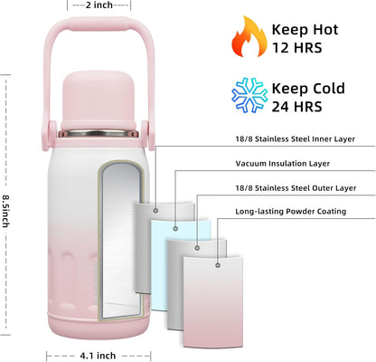 BJPKPK Insulated 27oz Thermos Water Bottle with Lid and Carry Handle Stainless Steel Water Bottles for School,Pink Pearl