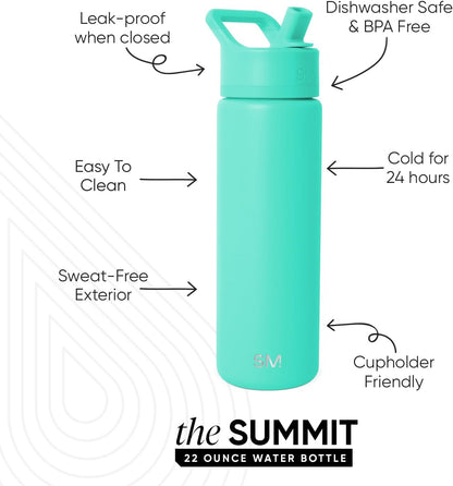 Simple Modern Summit Water Bottle with Straw Lid | Vacuum Insulated Stainless Steel | Leak Proof BPA-Free Cup for Travel, School, Sports | 22oz, Tropical Wave