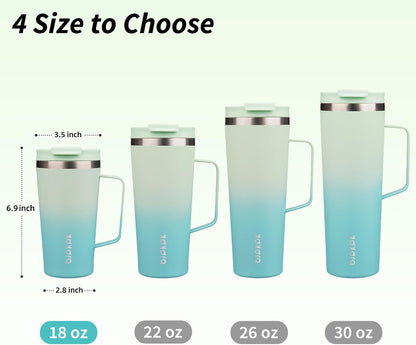BJPKPK Insulated Tumbler with Handle, 18oz Insulated Tumblers with Lid and Straw, Stainless Steel Metal Water Bottles, Coffee Travel Mugs, Cups, Mint
