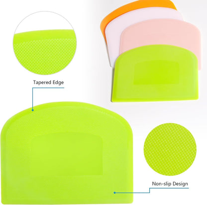 Dough Cutter Bench Scraper for Baking, 5 PCs BPA Free PE Plastic Flexible Bowl Scraper, Food-safe Plastic Dough Scraper for Bread Cake Dough Fondant Icing (White, Green, Orange, Blue, Pink)