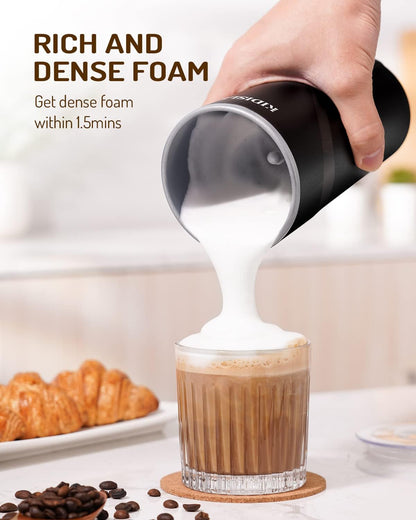 4-in-1 Electric Milk Frother and Steamer, Milk Steamer and Cold Foam Maker, Hot Chocolate Maker, Frother for Coffee, Latte, Macchiato, Cappuccino, BPA Free, Black