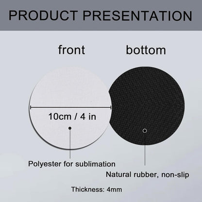 80 PCS Sublimation Blank Cup Coasters Bulk, 4x4 Inch Round Blank Cup Mat Rubber for Sublimation Transfer Heat Press Printing DIY Crafts