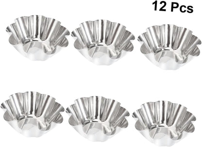 Mikinona 12pcs Non- Stick Tart Pans Tart Mould Egg Tart Molds Stainless Steel Tart Baking Mold Oven Pans Nonstick Bakeware Cupcake Wrapper Egg Tart Baking Cups Tart Tin Mini Non Stick Pan
