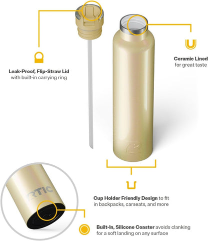RTIC 26oz Journey Bottle Metal Stainless Steel Vacuum Insulated, BPA Free, Reusable, for Water, Hot and Cold Drinks, Travel, Sports, Camping, Sunlight Glitter