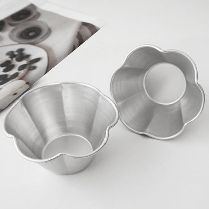 6 Pcs Fluted Pudding Pan, Aluminum Egg Tart Mold Baking Tool, Individual Flan Molds, Reusable Miffin Cups for Tartlets, Quiches, Popover, Jello, Cakes