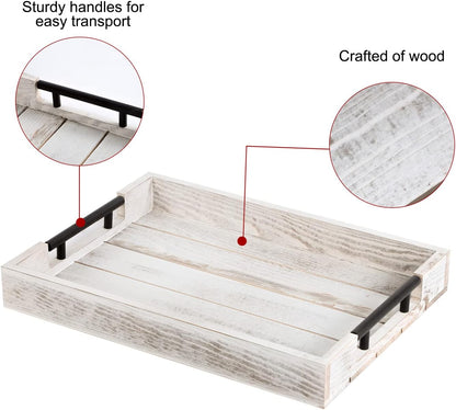 Wooden Serving Ottoman Tray With 4 Coasters, Breakfast Tray With Handles, Home Decor for Living Room, Coffee Table
