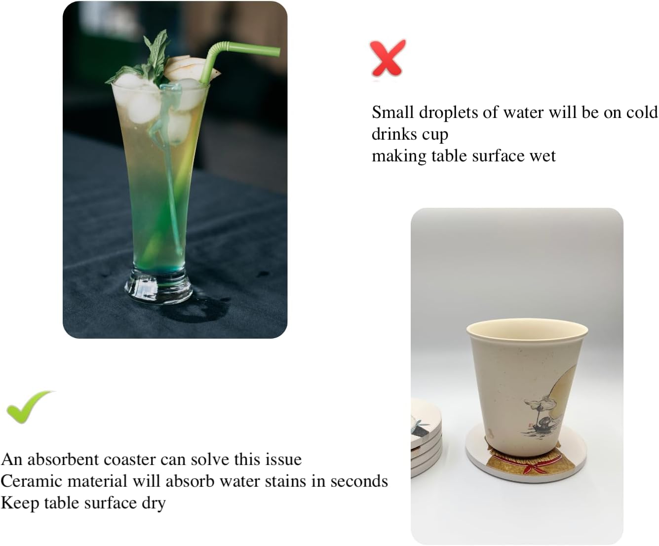 Cute Coasters for Desk Dog Themed Absorbent Ceramic Cup Coasters for Tabletop Protection, Ideal for Various Size Cups Outdoor or Indoor