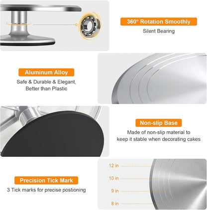 Uten 12 Inch Cake Turntable Cake Decorating Supplies Kit, 33 pcs Rotating Aluminium Cake Stand Set, Baking Tools with 20 Icing Tips, Bags, 3 Icing Smoother, Straight & Offset Spatula, Silicone Spatula