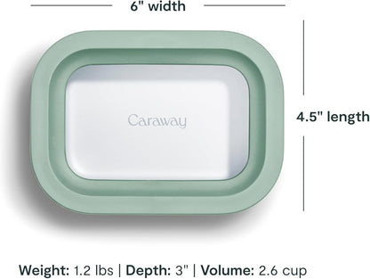Caraway 2pc Glass Food Storage Set - 2.6 Cup Food Containers (2) - Non-Toxic Ceramic-Coated Glass - Air Release Technology - Compact & Stackable Design - Mist