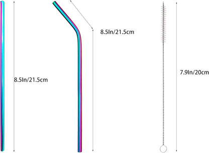 10 Pcs Stainless Steel Straws, Reusable Drinking Straws, 5 Straight + 5 Bent Metal Straws Set With 2 Pcs Cleaning Brushes (Colorful, 8.5 Inch)