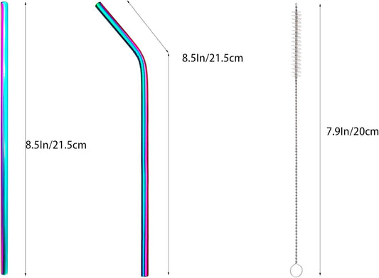 10 Pcs Stainless Steel Straws, Reusable Drinking Straws, 5 Straight + 5 Bent Metal Straws Set With 2 Pcs Cleaning Brushes (Colorful, 8.5 Inch)