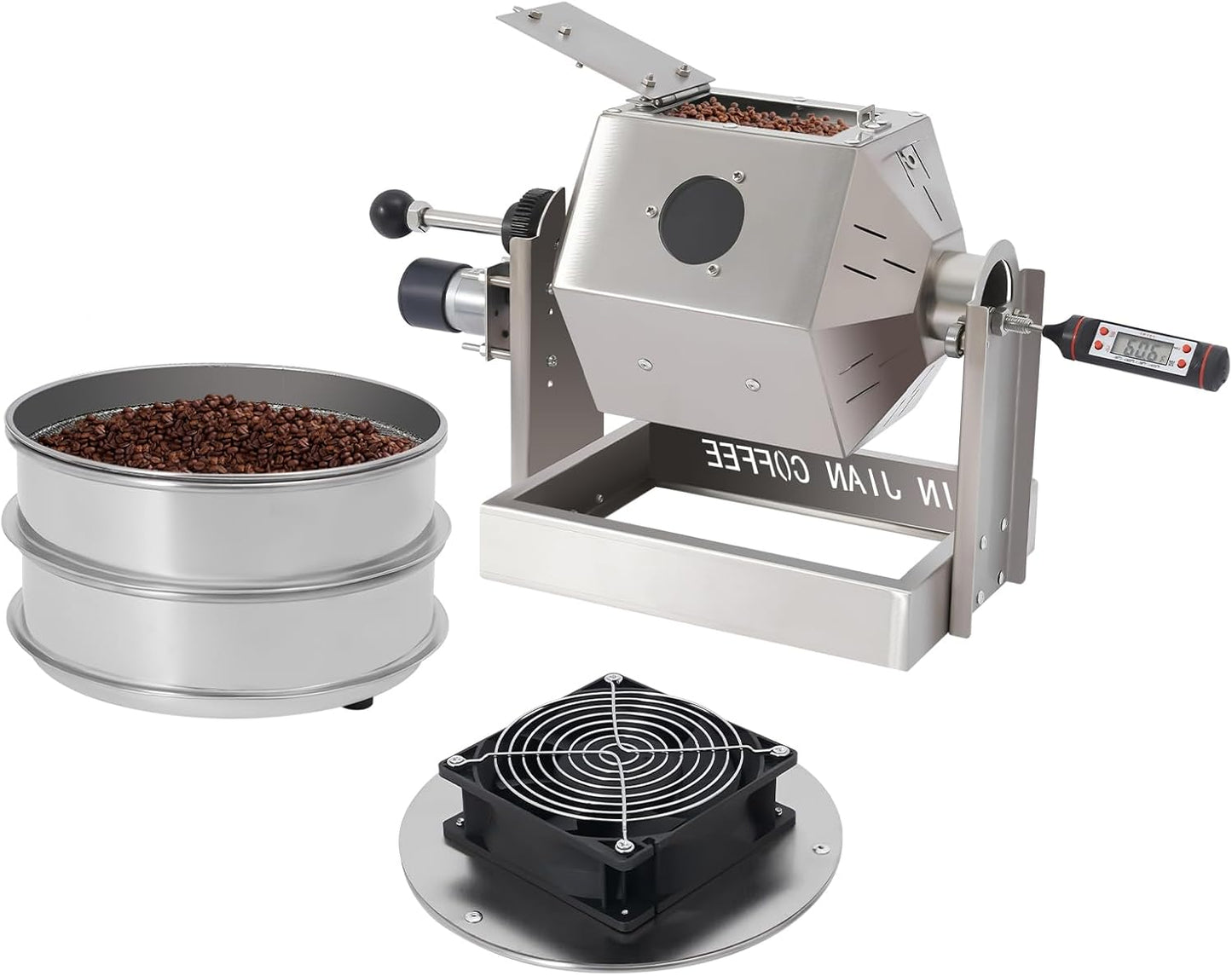 Coffee Bean Roaster with Coffee Bean Cooler, Gas 500g Coffee Bean Baker Drum Type Automatic Coffee Bean Roasting Machine for Home and Commercial Use