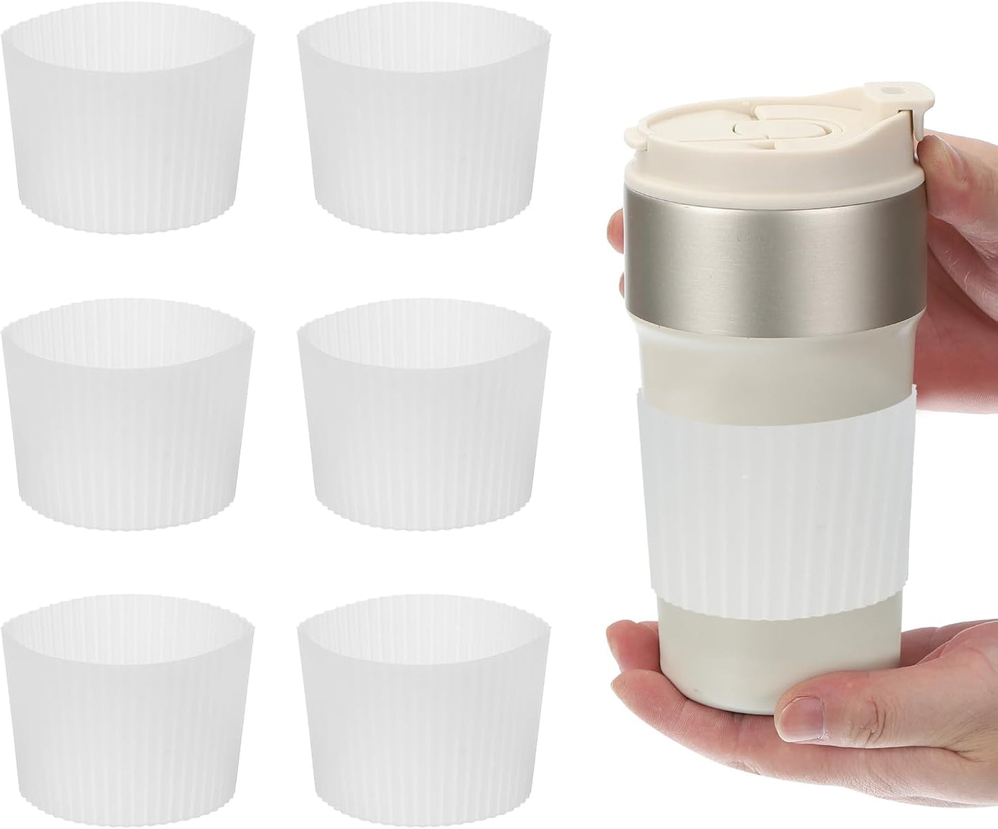 uxcell 6Pack Coffee Cup Sleeves, Reusable Silicone Heat Resistant Cup Protective Sleeve Nonslip Mug Protector Cover for Home Travel Coffee Mug Glasses Water Bottle Boots, Clear