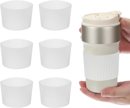 uxcell 6Pack Coffee Cup Sleeves, Reusable Silicone Heat Resistant Cup Protective Sleeve Nonslip Mug Protector Cover for Home Travel Coffee Mug Glasses Water Bottle Boots, Clear