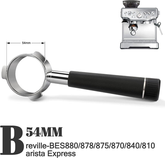 54mm Bottomless Portafilter for Breville Barista Express, BES870XL, BES870BSXL, BES878BSS, BES880BSS and More Breville Espresso Machine (Aluminum Alloy Handle-Black)