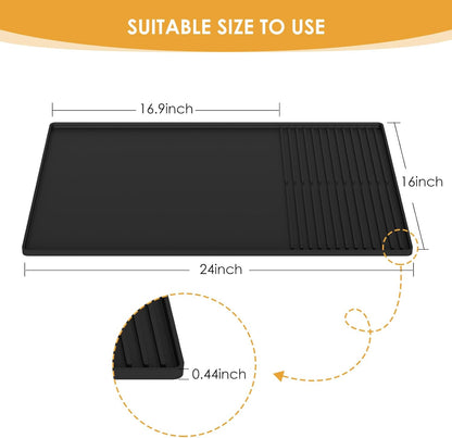 Silicone Coffee Mat with Raised Edges, , 24'' x 16'', Bar Mat for Countertops, Bar Accessories, Coffee Maker Mat, Espresso Machine, Dish Drying Mat (BLACK)