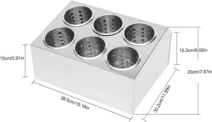 Stainless Steel Flatware Utensil Holder, Commercial 6-Hole Cylinder Silverware Organizer for Countertop Restaurant