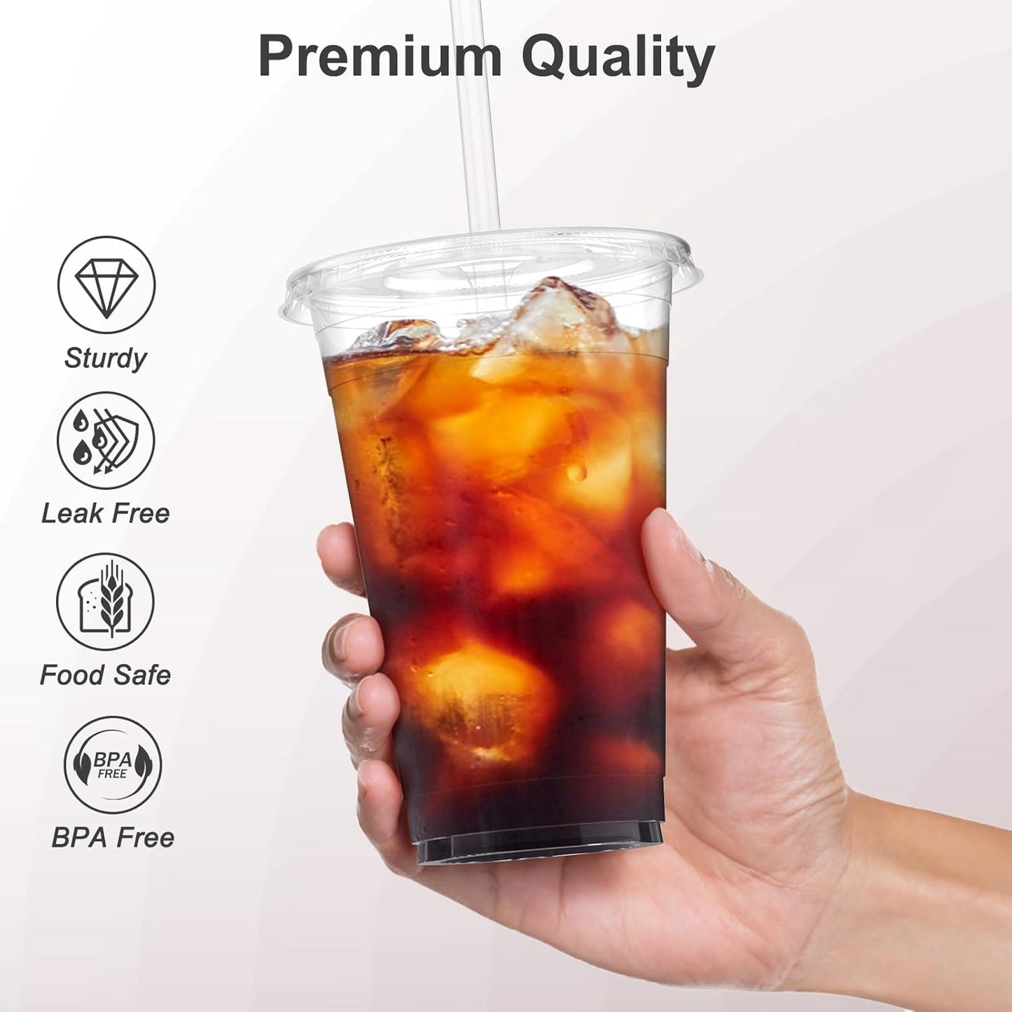 100 Pack - 24 oz Clear Plastic Cups with Lids and Straws, Sturdy & Food Safe Iced Coffee Cups with lids, Disposable Plastic Smoothie Cups for Cold Drinks