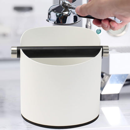 Coffee Knock Box, Espresso Knock Box Stainless Steel Espresso Machine Accessories with Removable Knock Bar and Non-Slip Base Coffee Grounds Container Bin, Large (White)