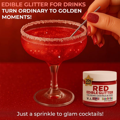 Bulk 20g Red Edible Glitter for Drinks | Premium Edible Glitter for Cakes, Cocktails, Red Cake Decorating Decorations Food Grade, Vegan, Kosher, Halal, Gluten Free - Made in USA