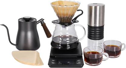 SOTECH Outdoor Coffee Hand Brewing Set Easy Operate Portable Travel Bag With Electric Grinder Hand Brewing Pot 850Ml For Outdoor Camping Rv Hiking Picnic (Coffee Set For 2 Cups)