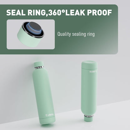 Slim Insulated Water Bottles for Travel 32oz with Clip, Double Wall Vacuum Stainless Steel Water Bottle Keeps Drinks Cold 24 Hrs/Hot 12 Hrs, 100% Leakproof, BPA Free(Mint)