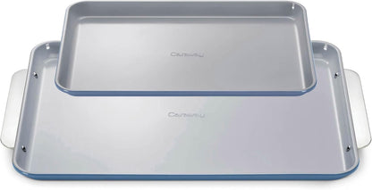 Caraway Non-Stick Ceramic Baking Sheet Duo - Naturally Slick Ceramic Coating - Non-Toxic, PTFE & PFOA Free - 18 x 13" Large & 15 x 10" Medium - Slate