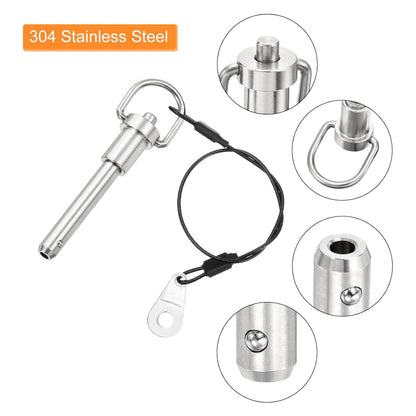 uxcell 1 Pcs Quick Release Pin, 5/16" x 1.57"(Dia. x L) Push-Button Ball Locking Pin 304 Stainless Steel Ring Handle Locking Pin with Wire for Audio Bimini Top Marine, Silver