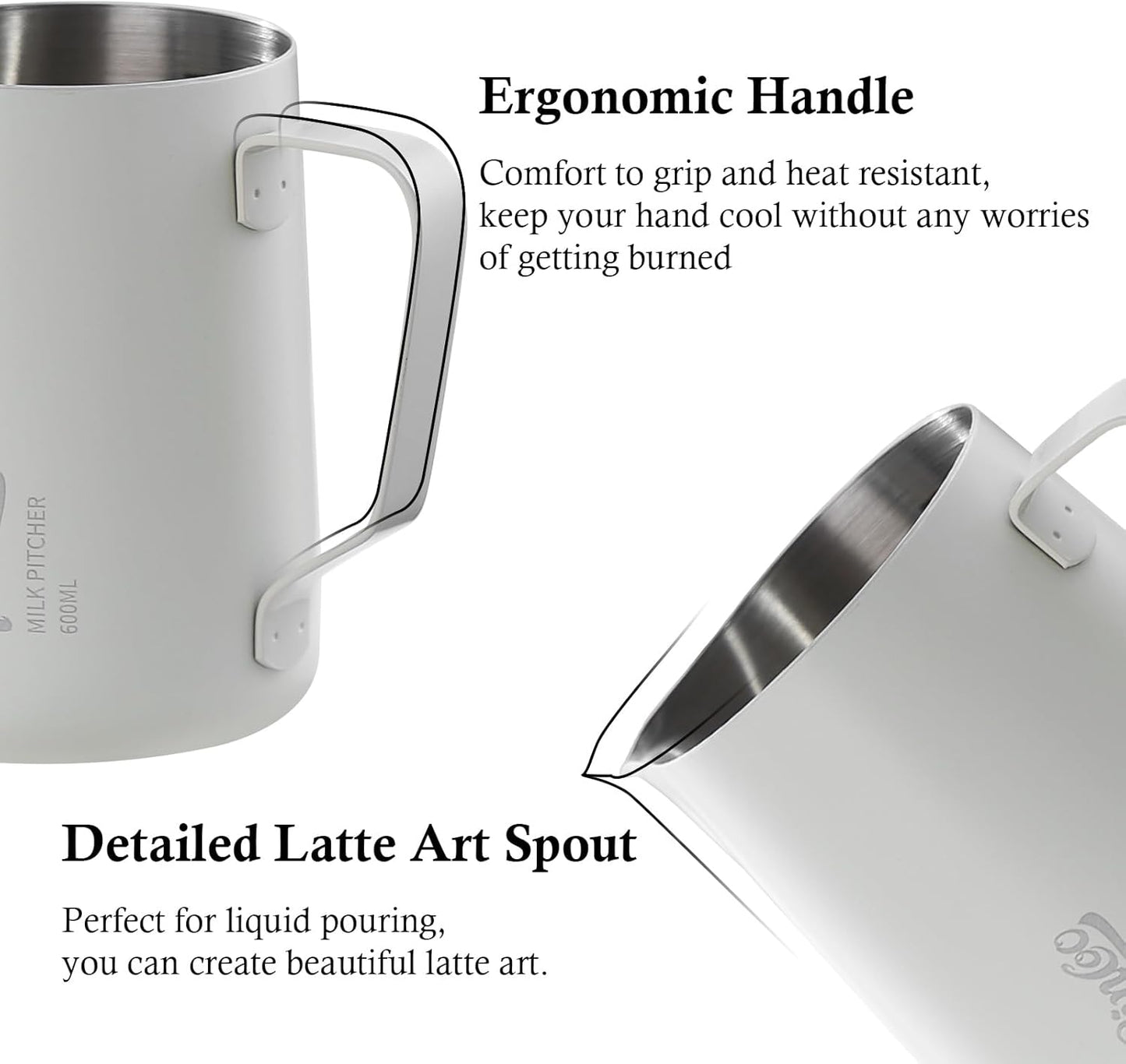 Milk Frothing Pitcher - 350ml Milk Frother Cup for Latte Art, SUS 304 Stainless Steel, Barista-Grade Coffee Milk Jug with Measurement Markings & Precision Spout