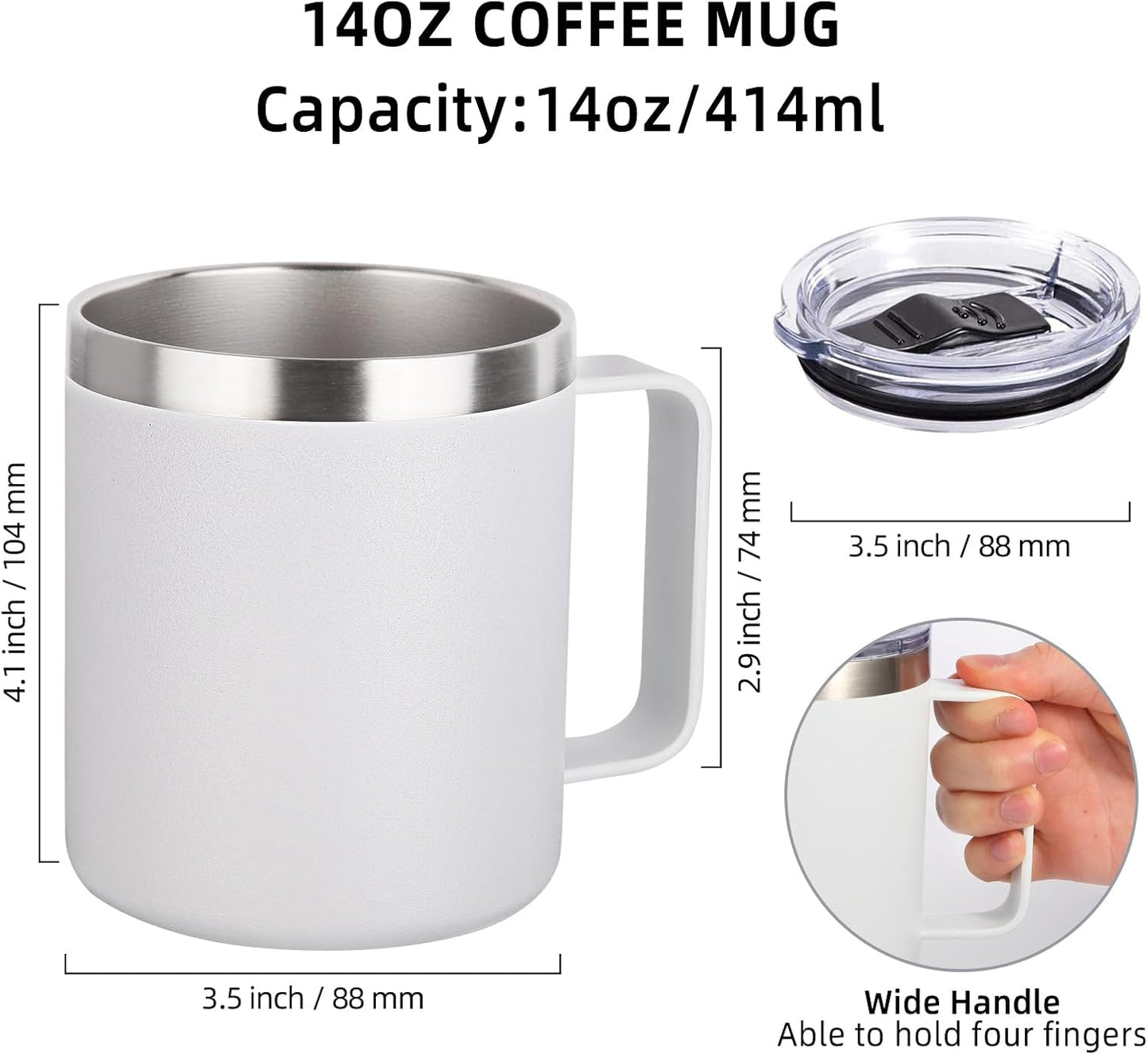 Volhoply 14oz Insulated Stainless Steel Coffee Mug with Lid Bulk 4 Pack,Double Wall Vacuum Travel Coffee Cup with Handle,Reusable Cups Tumbler,Camping Mugs Keep Hot,Ideal Gifts(Assorted,4)