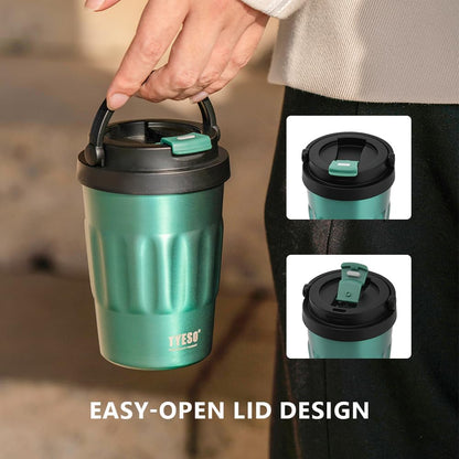 TYESO Stainless Steel Portable Tumbler with Flip Lid,Travel Mug with Concealed Carry Handle, Leakproof Insulated Coffee Cup (GREEN, 17 OZ)
