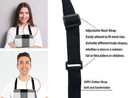 Black and White Buffalo Plaids Bib Apron with Adjustable Neck for Men Women,Suitable for Home Kitchen Cooking Waitress Chef Grill Bistro Baking BBQ Cobbler Apron
