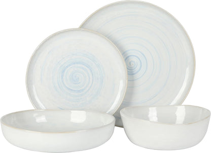Gibson Elite Auckland Blue Swirl Stoneware Reactive Glaze 16 Piece (Service for 4) Plates and Bowls Dinnerware Set