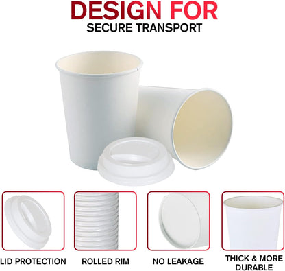 Smygoods White Disposable Paper Coffee Cups with Lids (8 OZ, 100 Count) For Hot Beverages, Tea, Espresso, Cocoa - To Go Drink Containers, Café & Office