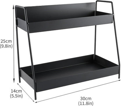Countertop Coffee Bar Organizer,2 Tier Metal Coffee Pod Holder with Handles,Tea Bag Condiment Snack Organizer,Mug Holder for Kitchen,Bathroom,Office,Black