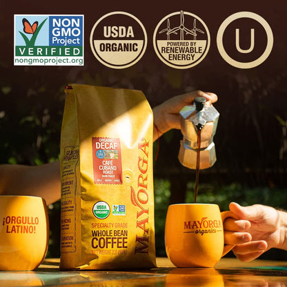 Mayorga Decaf Dark Roast 5lb Bag Cafe Swiss Water Decaffeinated Cubano Roast 100% Arabica Whole Coffee Beans - Smoothest Organic Coffee - Specialty Grade, Non-GMO, Direct Trade