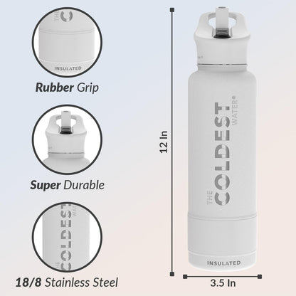 Coldest Insulated Water Bottle with Straw Lid - Stainless Steel Metal Insulated Bottle for Men & Women (Epic White, 40 oz)