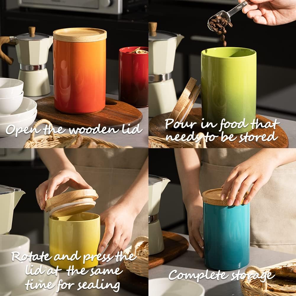Sweejar Ceramic Food Storage Jar, Stackable Kitchen Canisters, Containers with Airtight Seal Wooden Lid for Serving Ground Coffee, Tea, Sugar, Salt and More - 16 Fl Oz (Gradient Purple)