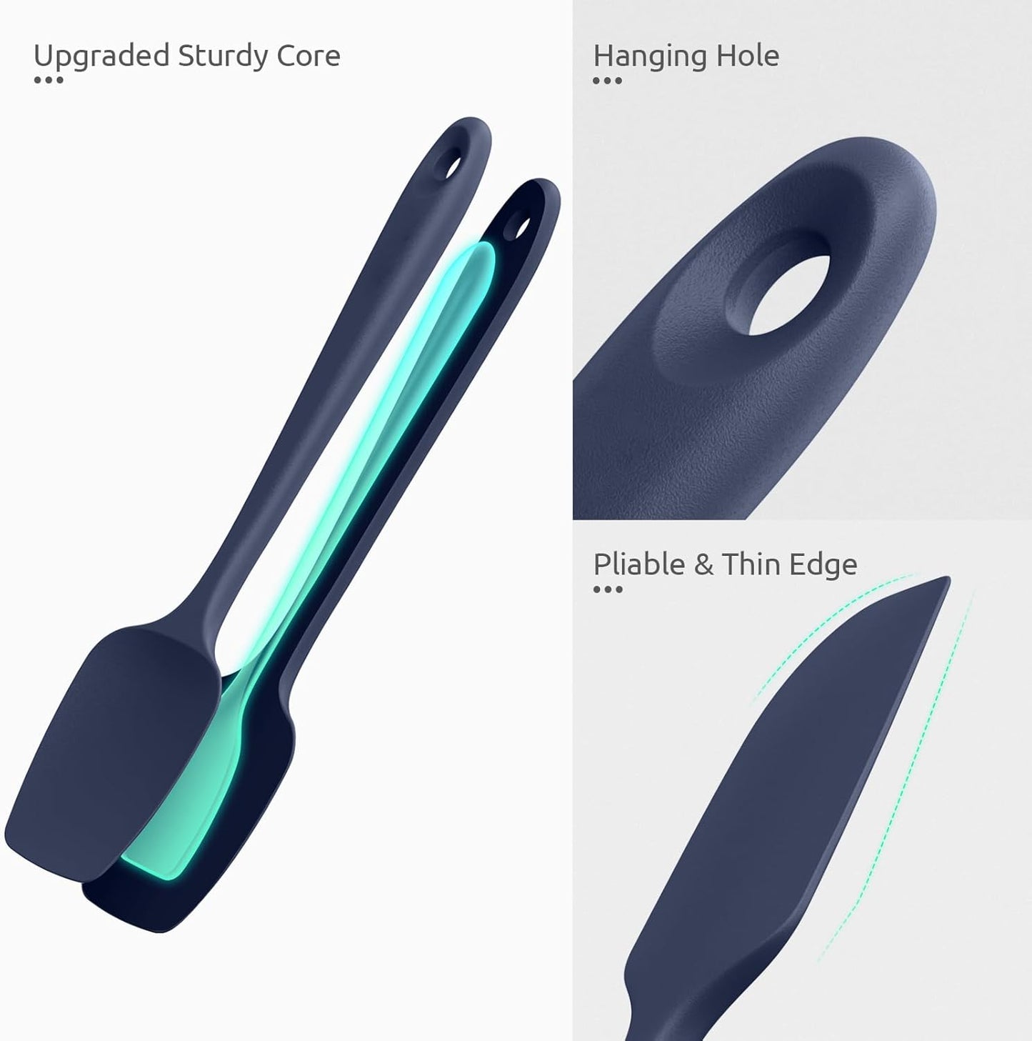 Heat Resistant Silicone Spatula Set: U-Taste 600ºF High Temp Seamless Food Grade Food Grade Flexible Rubber Silicon Kitchen Cooking Mixing Baking Scraper for Nonstick Cookware Set of 4 (Midnight Blue)