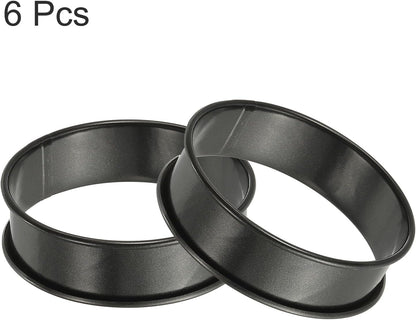HARFINGTON 6pcs Crumpet Rings 3.15" Nonstick Round Cake Ring Stainless Steel Double Rolled English Pastry Rings for Kitchen Baking Crumpet Dessert, Black