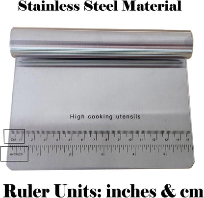 5.9" x 4.5" Dough Knife Stainless Steel Scraper, Graduated Dough Cutter, Integrated Handle, Baking Knives, Multi Functional Scraper, Kitchenware