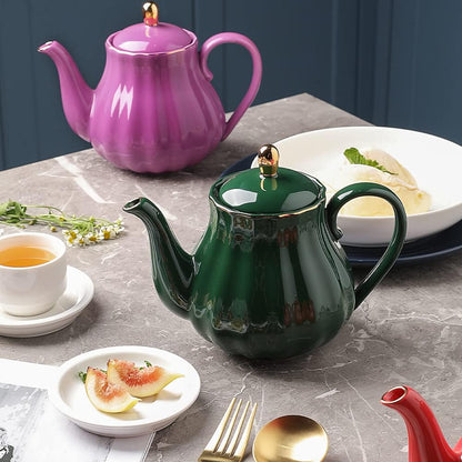Sweejar Royal Teapot, Ceramic Tea Pot with Removable Stainless Steel Infuser, Blooming & Loose Leaf Teapot - 28 Ounce(Jade)