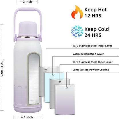 BJPKPK Insulated Water Bottle 50oz BPA Free Stainless Steel Water Bottles with Handle and Lid Travel Metal Thermos,Purple Pearl